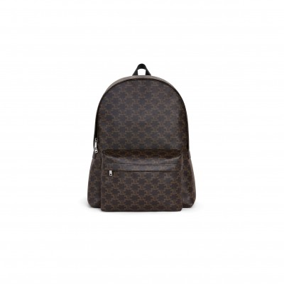 CELINE MEDIUM BACKPACK IN TRIOMPHE CANVAS AND CALFSKIN 188382BOV.38SI (38*33.5*13cm)